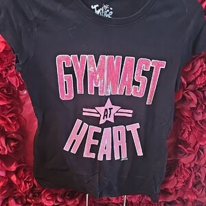Justice Girls Black and Pink 'Gymnast at Heart' T-Shirt Size 8